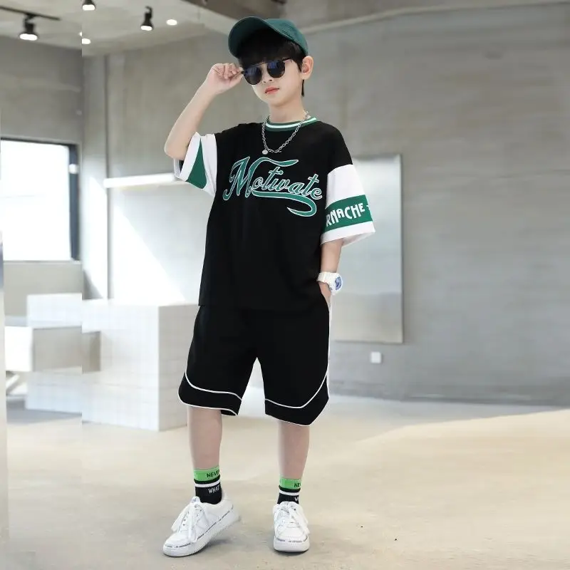

2023 New 6 8 10 12 14 Year Summer Boys Teen Clothing Sets Children T-Shirt + Pants Set Streetwear Kids Baby Boys Clothes Suits