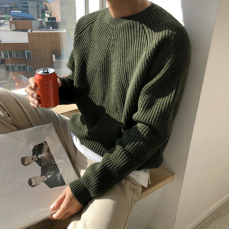 

2023 Round Neck Sweater Men's New Solid Color Sweater Korean Style Trendy Loose Bottoming Shirt Autumn and Winter New Coat