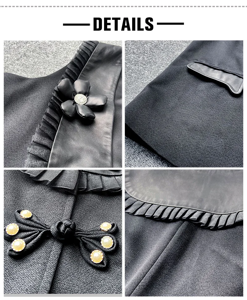 Женский кожаный жилет с оборками из овечьей кожи цветочным рисунком модель TF4777