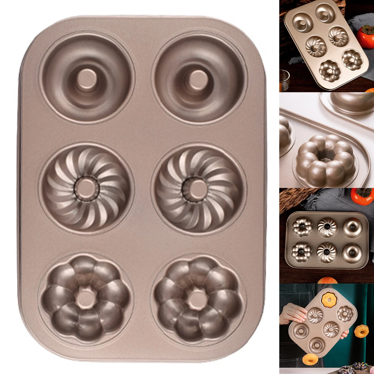 

Donut Mold Cake Pan 6-Cavity Non-Stick Pattern Doughnut Bakeware Heavy-Duty Carbon Steel Cake Mold Heat-Resistant Fluted Flower