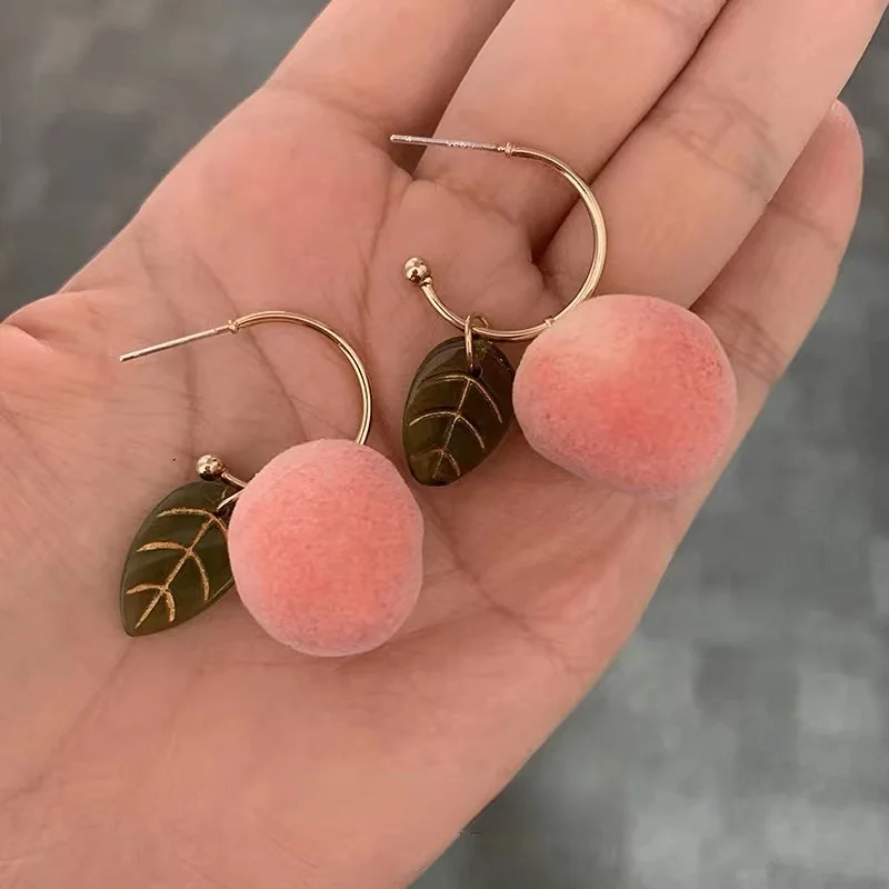 

Summer Fashion New Imitation Peach Drop Earrings Women's Lovely Sweet Pink Peach Leaf Stud Earring Simple Party Jewelry Gift