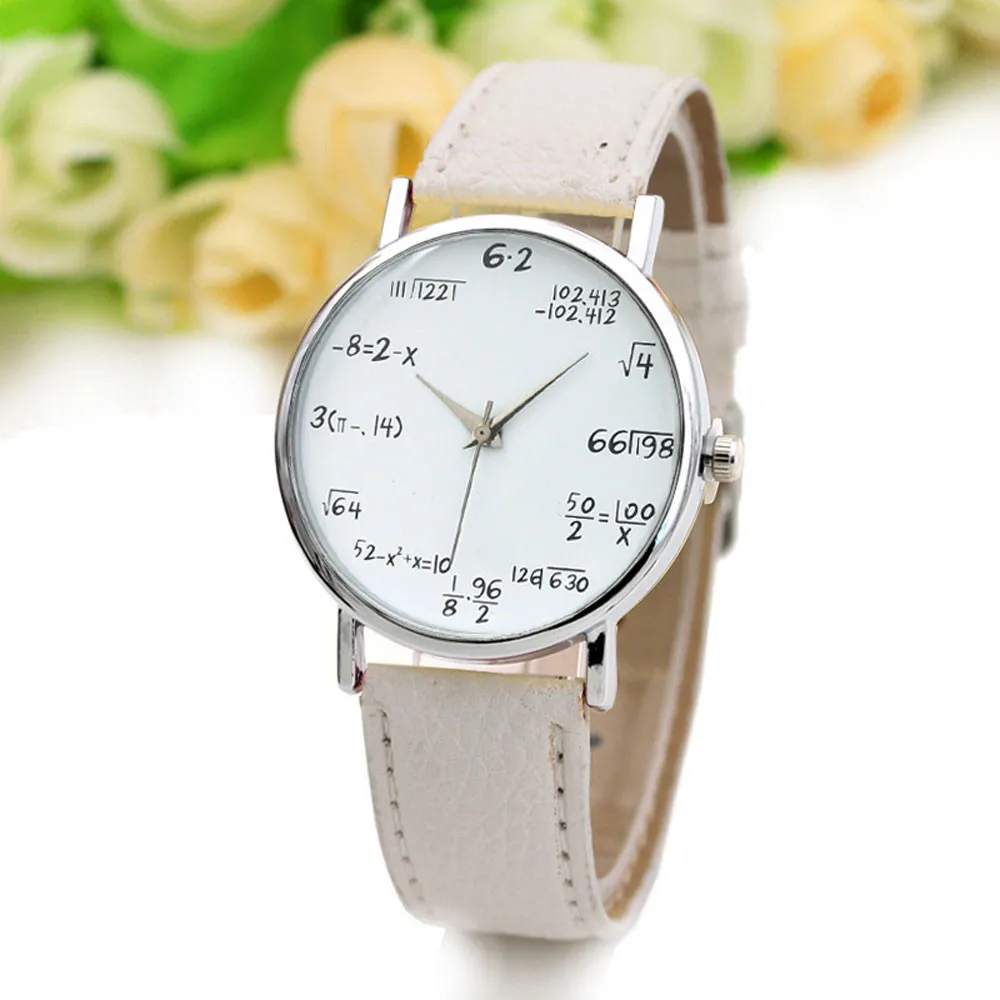 

Women's Men's Fashion Clock Math Formula Equation Dial Faux Leather Female Quartz Wrist Watch New Unisex reloj mujer