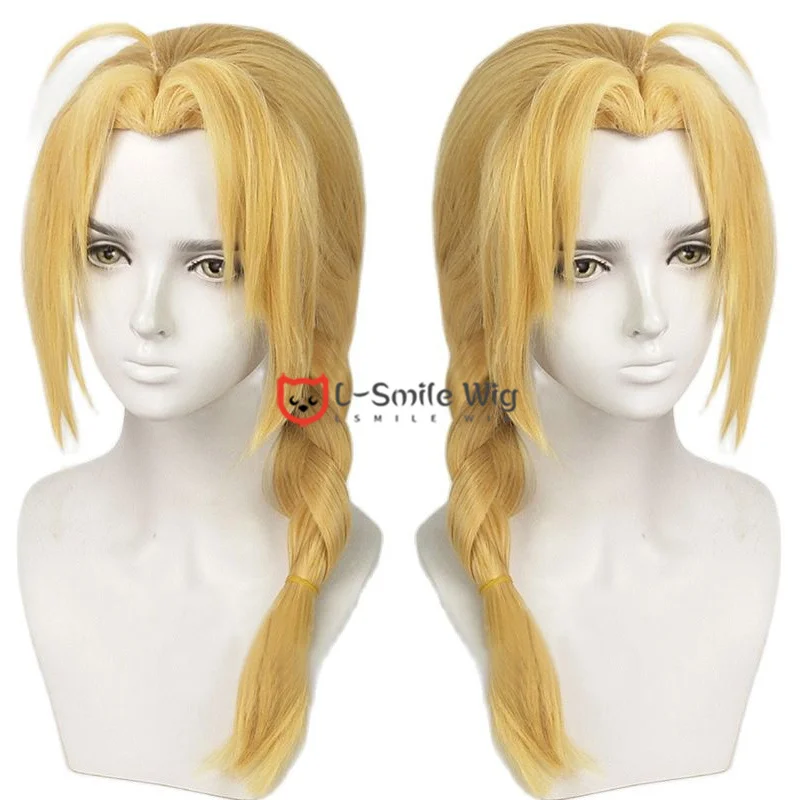 Edward Elric 50cm Long Blonde Braided Cosplay Wig Anime Fullmetal Alchemist Heat Resistant Cosplay Hair Wigs + Wig Cap