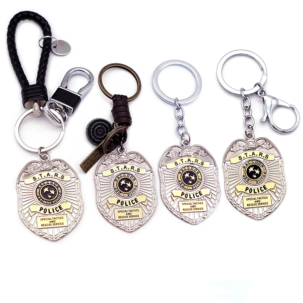 

Game Raccoon City Keychain Leon S Kennedy RPD Badge Key Chain Keyring Men Keychains Accessories Car Key Ring llaveros