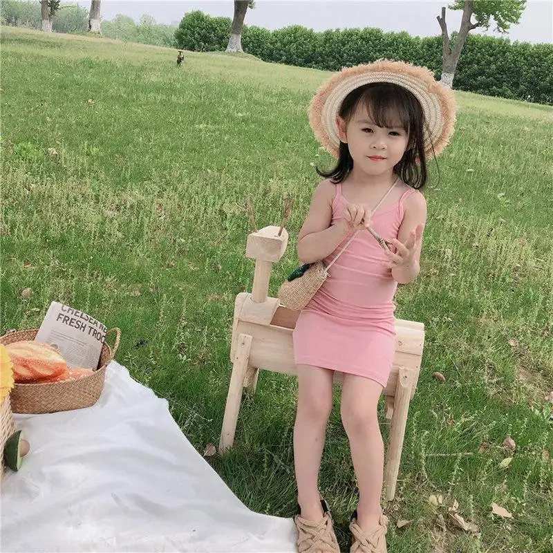 

New 2022 summer girls suspender skirt slim mid-length dress 6M9M12M24M3T-5T-8T baby bag hip inner bottoming vest skirt