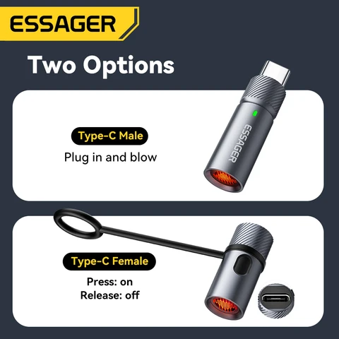 Мини-прикуриватель Essager Type-C, вольфрамовая проволока без зарядки, портативная зажигалка, ветрозащитная и энергосберегающая для улицы