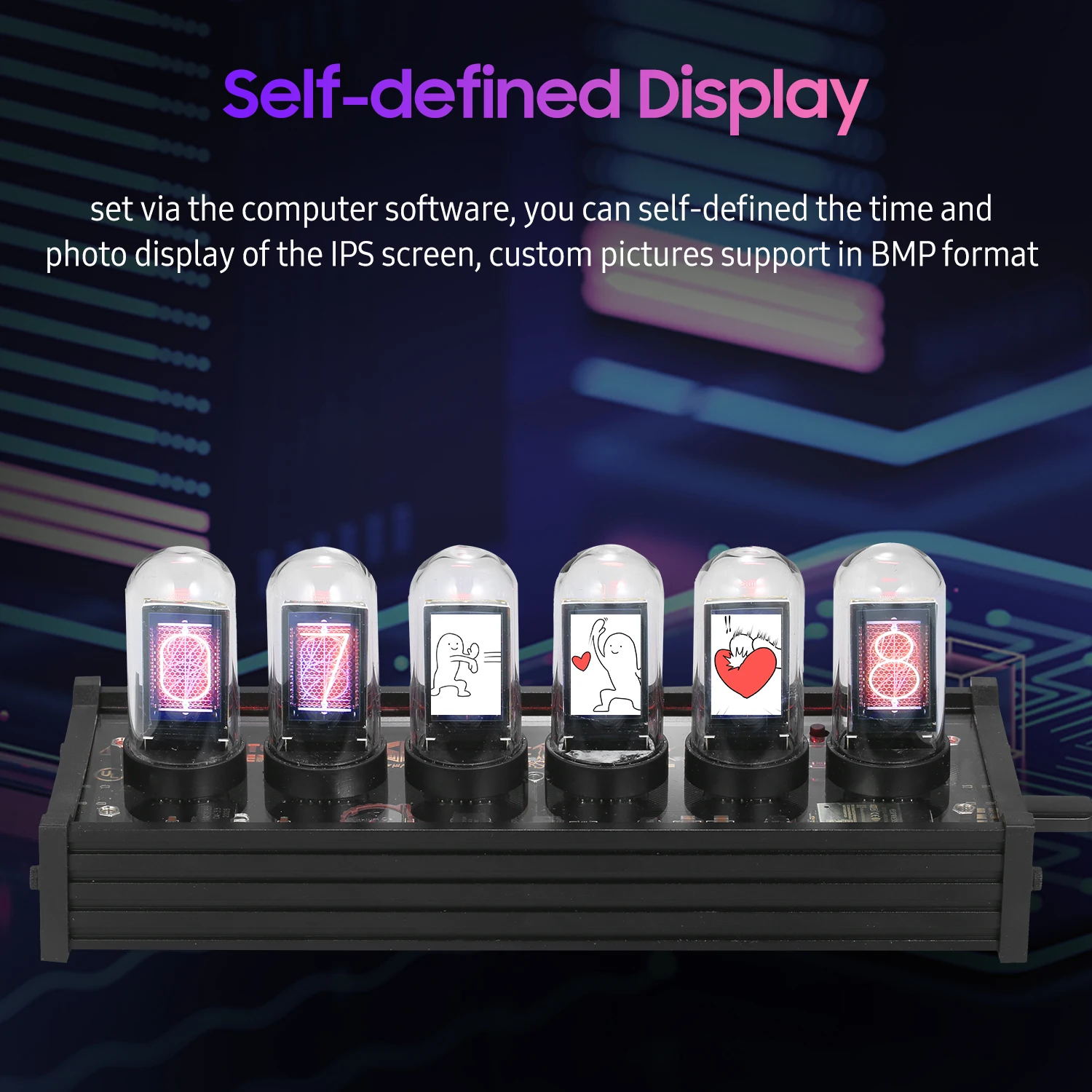 RGB светодиодные часы винтажного стиля с цифровым дисплеем Nixie на 6 бит, фотоотображением времени, ретро-дизайном, модулем IPS и стеклянным куполом для декорации.