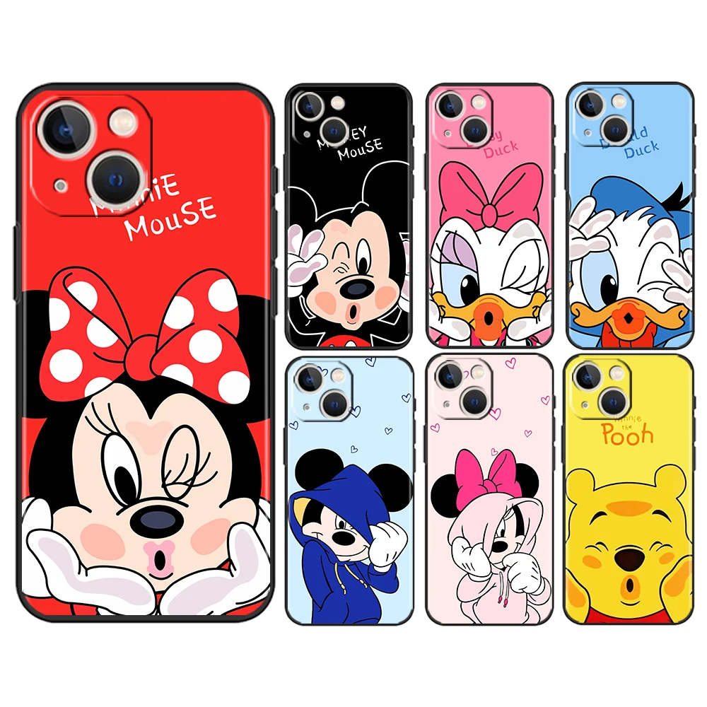 

Mickey Minnie Disney Face For Apple iPhone 14 13 12 11 Pro Max Mini XS Max X XR 6S 6 7 8 Plus 5S SE2020 Soft Black Phone Case