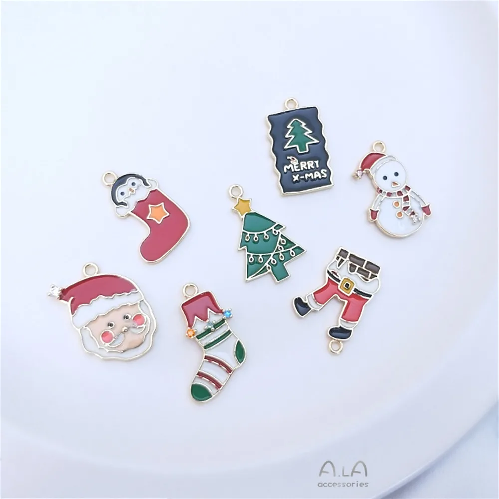 

14K gold Drop oil Christmas Series Snowman Gift Christmas tree diy ornaments Pendant copper plated real gold pendant