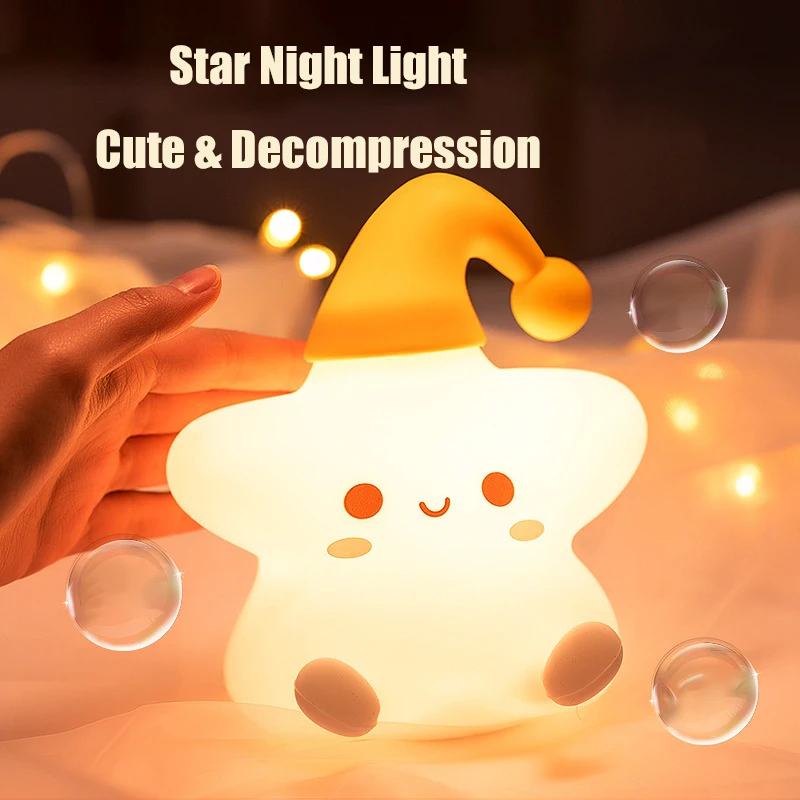 

LED Silicone Night Light Little Star Bedside Lamp Touch Table Light Bedroom Decor Kawaii Gifts for Kids Children Baby Lamp