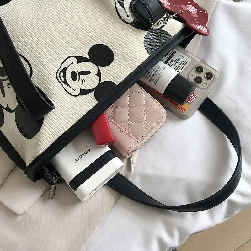 Disney Mickey Mouse Tote Bag for Women Girls Handbags Cute Cartoon Canvas Bags Designer Bag Luxury Portable Free Shipping