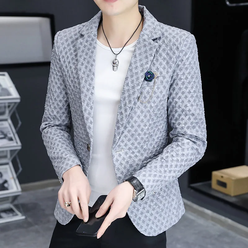 

2020 Autumn New Men Blazer Coat Business Casual Fashion Blue Slim Fit Suit Male Brand Clothing High Quality Blazer Jacket S-5XL