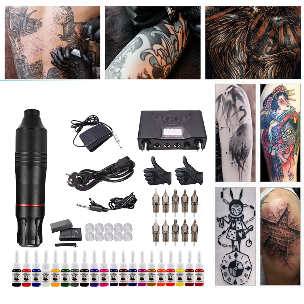 

EU US Tattoo Machine Set Tattoo Power Supply Kits Rotary Pen with Cartridges Needle Tattoo Pen For Tattoo Beginners Learner