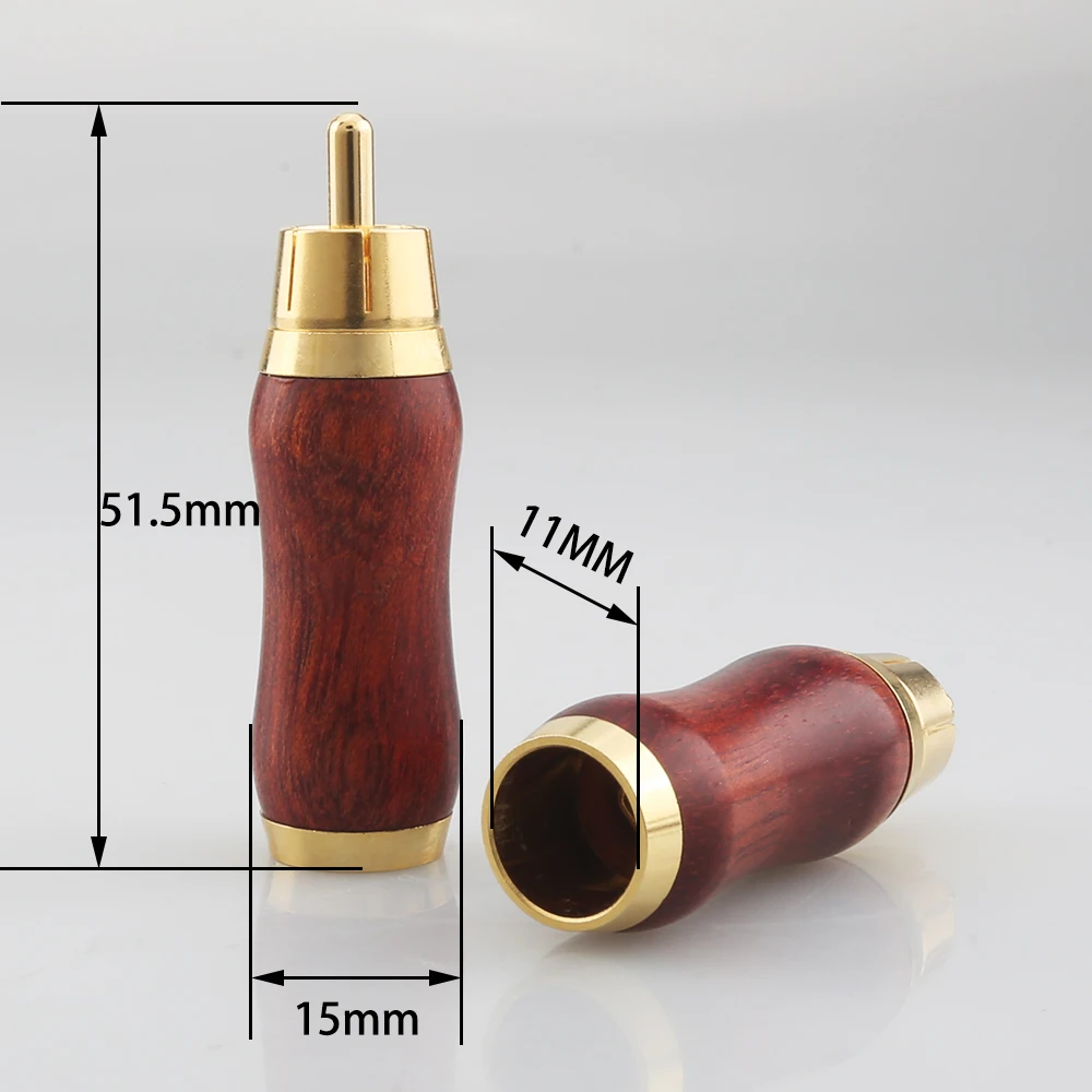 New 4pcs 3u Gold Plated Red Sandalwood RCA Plug Rosewood Red Sandalwood Audio Plug hi end Gold RCA Connector