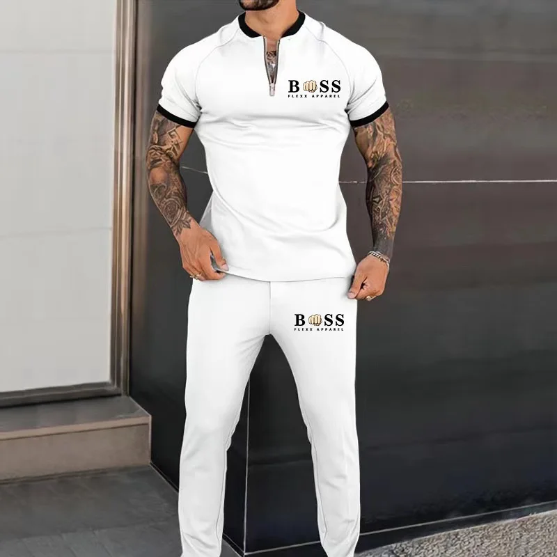 

2023 Europe station Europe and the United States summer explosive cross-border menswear slim trend youth leisure sports suit