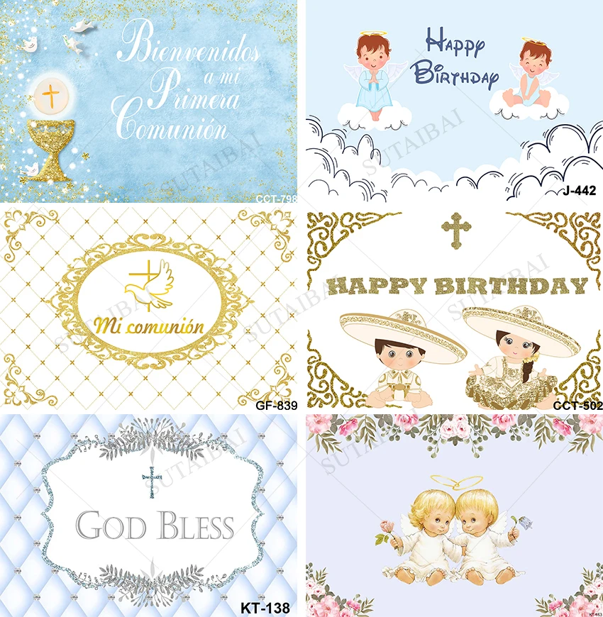 

Mi Bautizo First Communion Photography Background Custom Name Cute Vinyl Backdrop Happy Sweet Photocall Kid Portrait Photo Booth