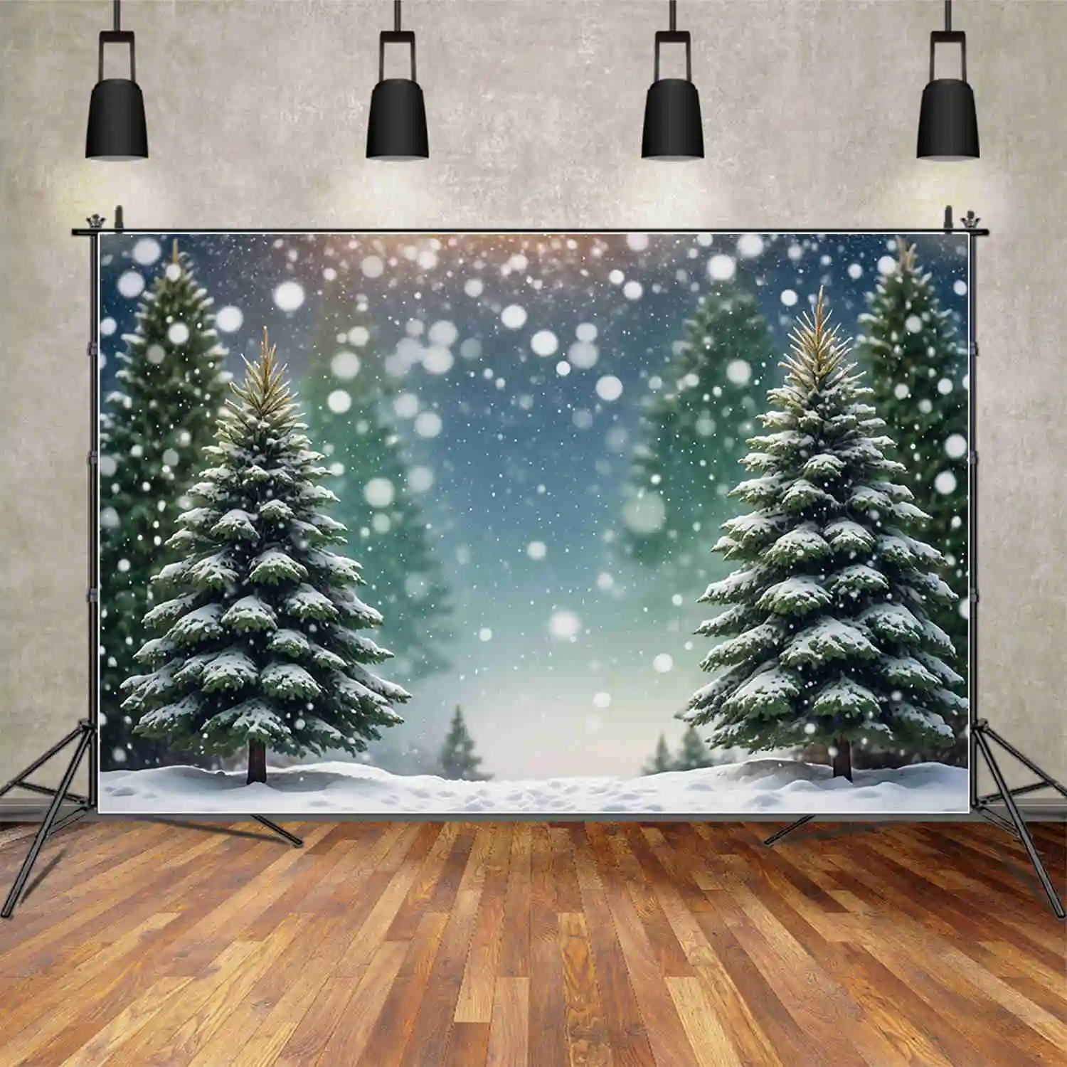 Рождественский фон MOON.QG с изображением сосновой лесы зимний для детской