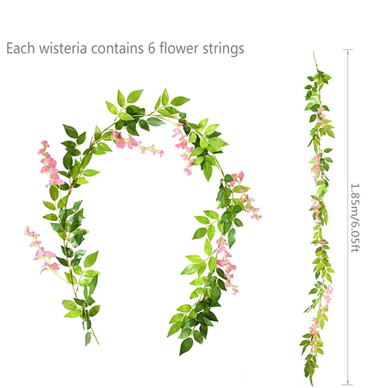 Artificial Wisteria Flowers Vine Garland Silk Hanging Rattan String Fake Plant for Home Garden Outdoor Wedding Arch Floral Decor images - 6