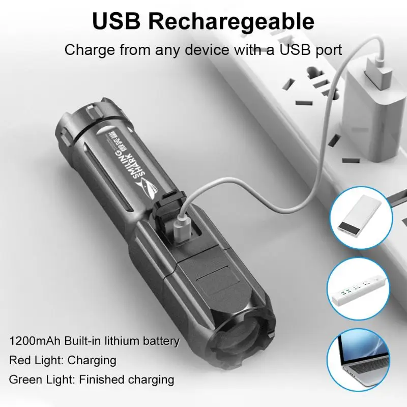 

Flashlight Strong Light Multi-function LED Glare Flashlight Zoom Torch USB Charging Portable Lamp For Outdoor Camping
