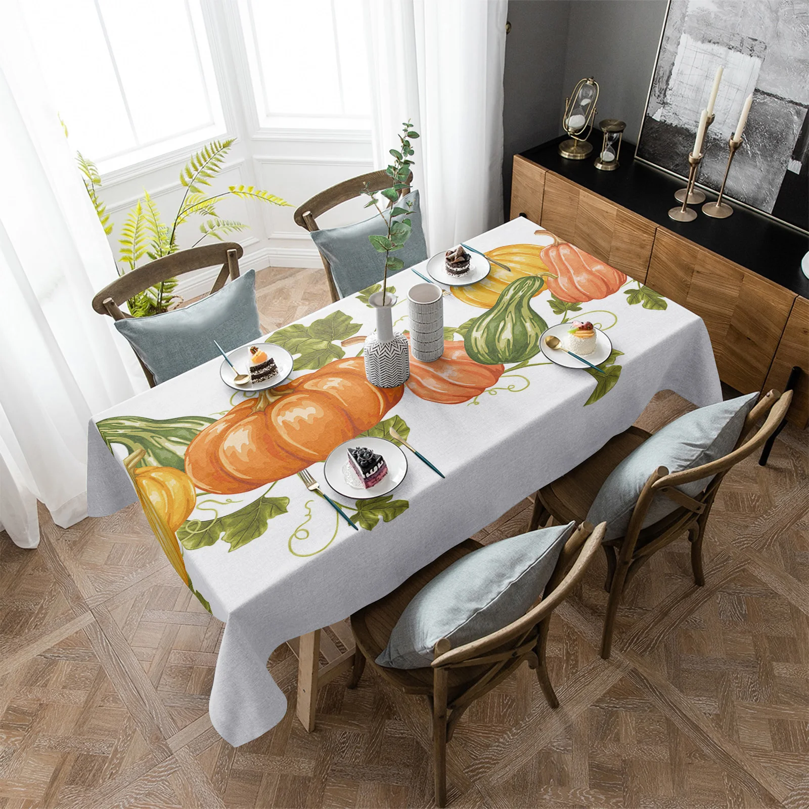 

Autumn Pumpkin Vegetables White Table Cloth Waterproof Home Decoration Tablecloth Party Kitchen Dinner Table Cover