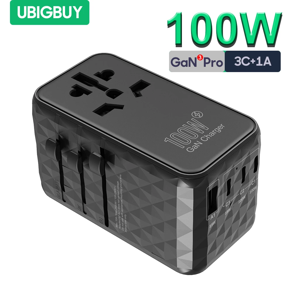 Универсальное дорожное зарядное устройство GaN мощностью 100 Вт UBIGBUY с быстрой