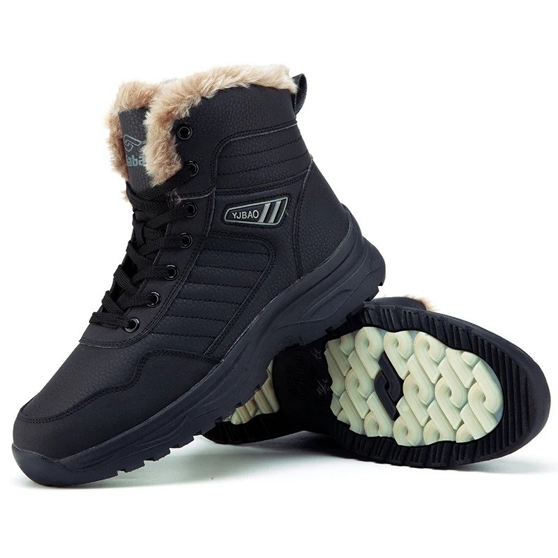 

2022 Super Warm Fur Hiking Boots Mens Winter Outdoor Non Slip Black Hunting Boots Rubber Snow Boots Male Trekking Climbing Shoes