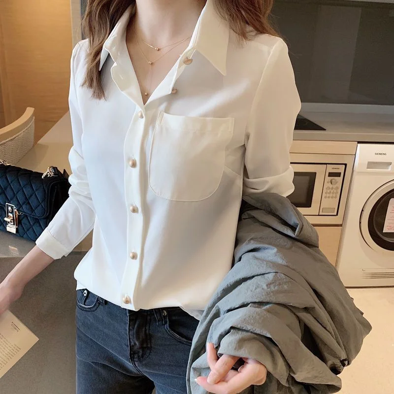 

Spring New White Chiffon Shirt Women 2022 Long Sleeve Bottoming Blusas Femininas Elegantes Autumn Long Sleeve Blusa Feminina