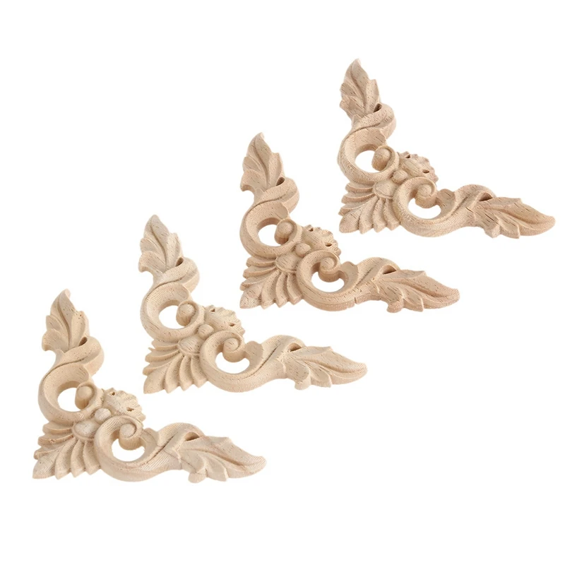 

32Pcs 8X8cm Wood Carved Corner Onlay Furniture Home Decorations Unpainted Applique