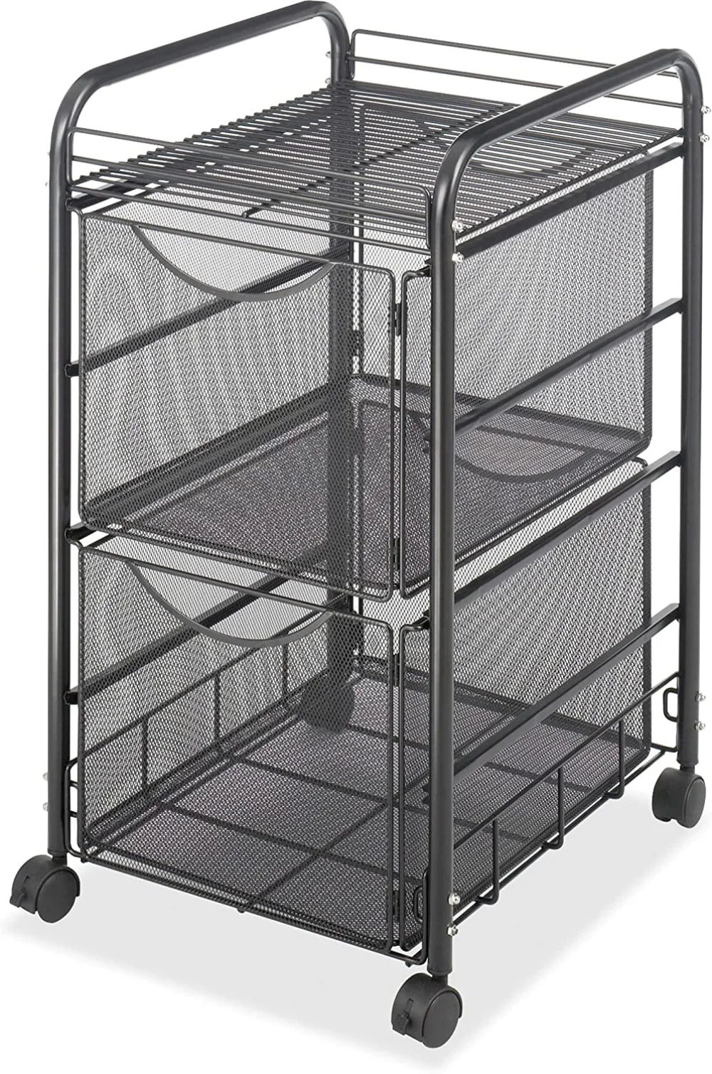 

Safco Products Onyx Mesh Rolling File Cart with 2 File Drawers, Letter Size, Black, 27" x 15.8" x 17" Steel Construction