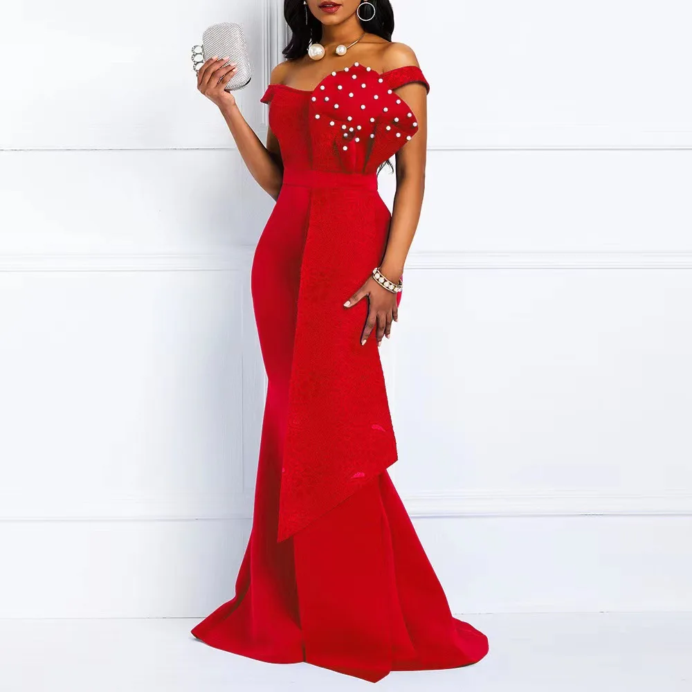 

2023 Spring and Summer Women's Elegant Banquet Evening Dresses, Sexy One Neck Studded Beaded Dresses