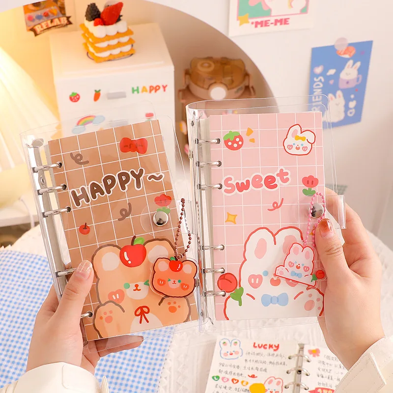 Блокнот на 6 колец Kawaii с листами на спирали, милый блокнот для студенток, планировщик, журнал, дневник, корейская канцелярия для офиса.