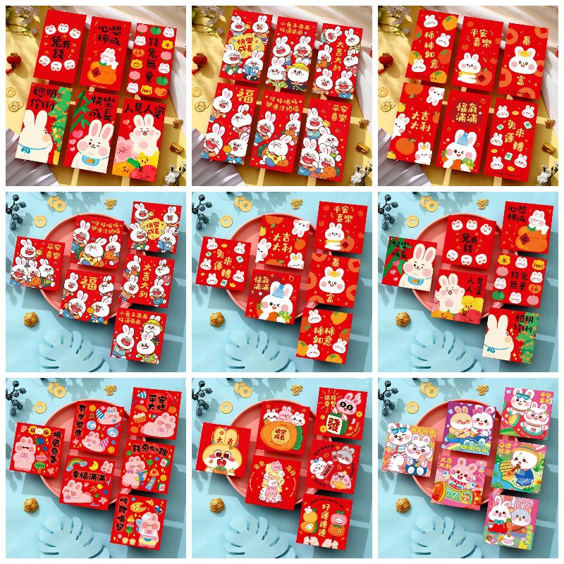 

4/6Pcs 2023 Red Envelopes Cartoon Rabbit Year Hongbao Pocket Envelope Chinese New Year Decorations Chinese Red Envelope For Gift