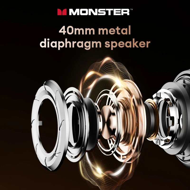 Фото Новые беспроводные наушники Monster MQH08 Bluetooth 5.4, 60 часов, длительный срок службы батареи, игровая гарнитура с шумоподавлением и микрофоном, 40 мм №3
