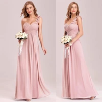 moossis pink bridesmaid dresses chiffon flower one shoulder empire waist floor length wedding party evening dress