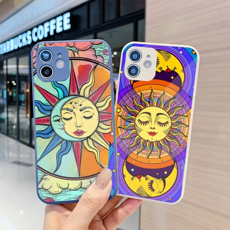 

Sun Moon Indie Phone Case For IPhone 14 13 12 11 Pro Max X XR XS 8 7 Plus Liquid Glass Color Phone Cover