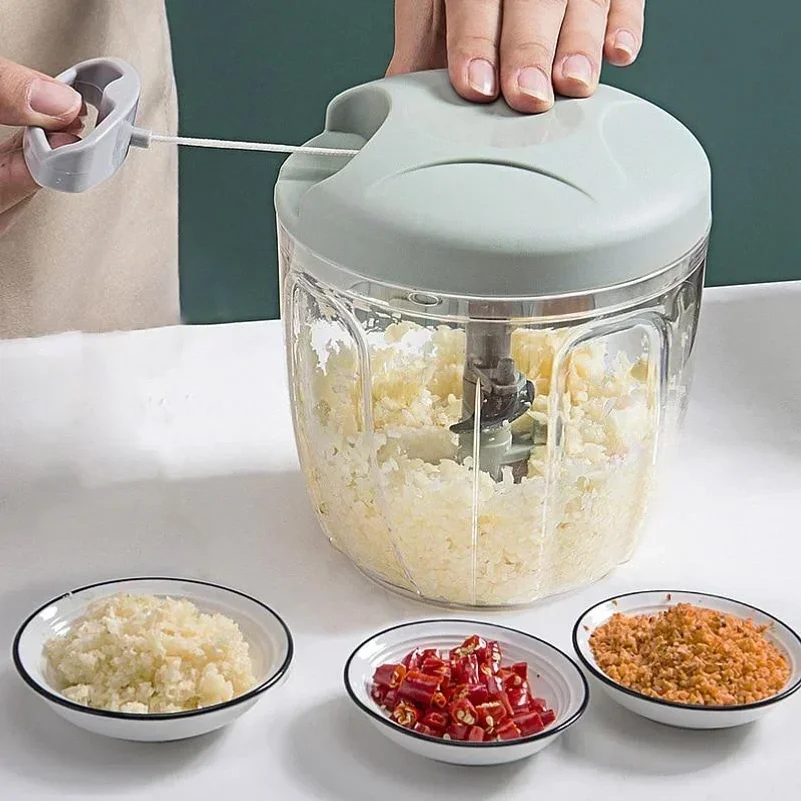 Фото Новая ручная мясорубка-измельчитель для овощей и лука, кухонный аксессуар, 500/900 мл, пресс для чеснока с поворотным механизмом №1