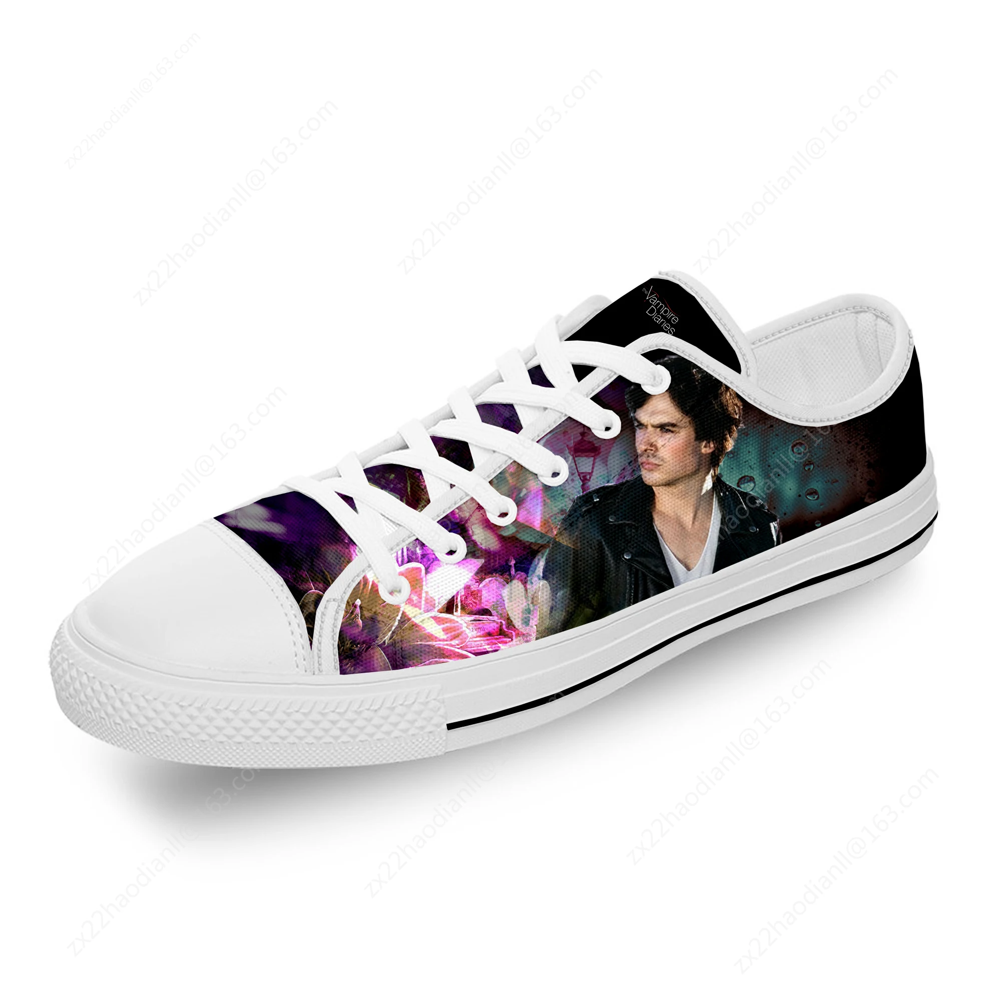 Белые тканевые кроссовки с 3D принтом Дневники вампира Деймона Сальваторе