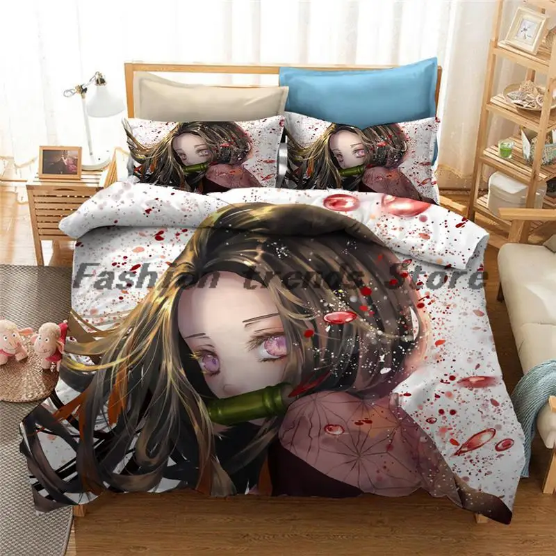 

Demon Slayer Bedding Set Duvet Covers Japan Anime 3D Printed Comforter Bedding Set Bedclothes Bed Linen(NO sheet)