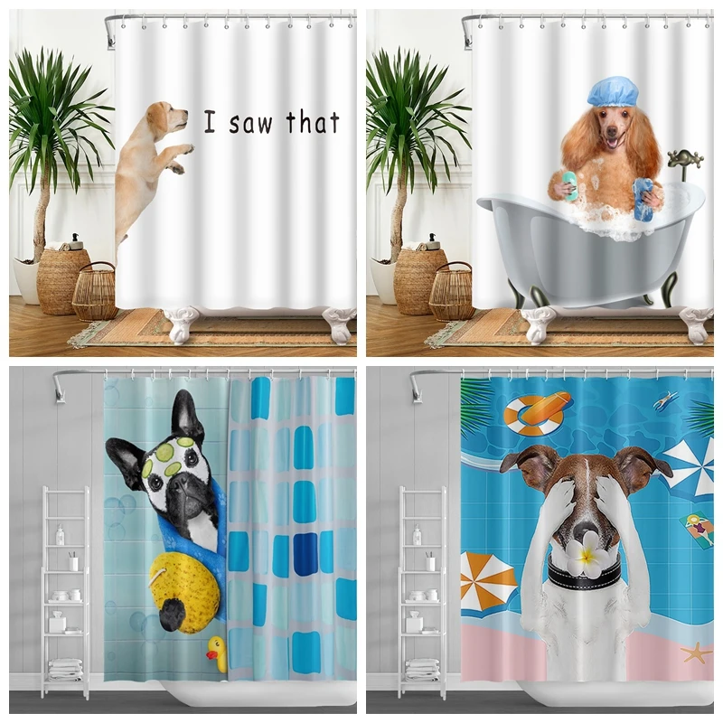 Забавная занавеска для душа с принтом собаки ванной комнаты милыми животными