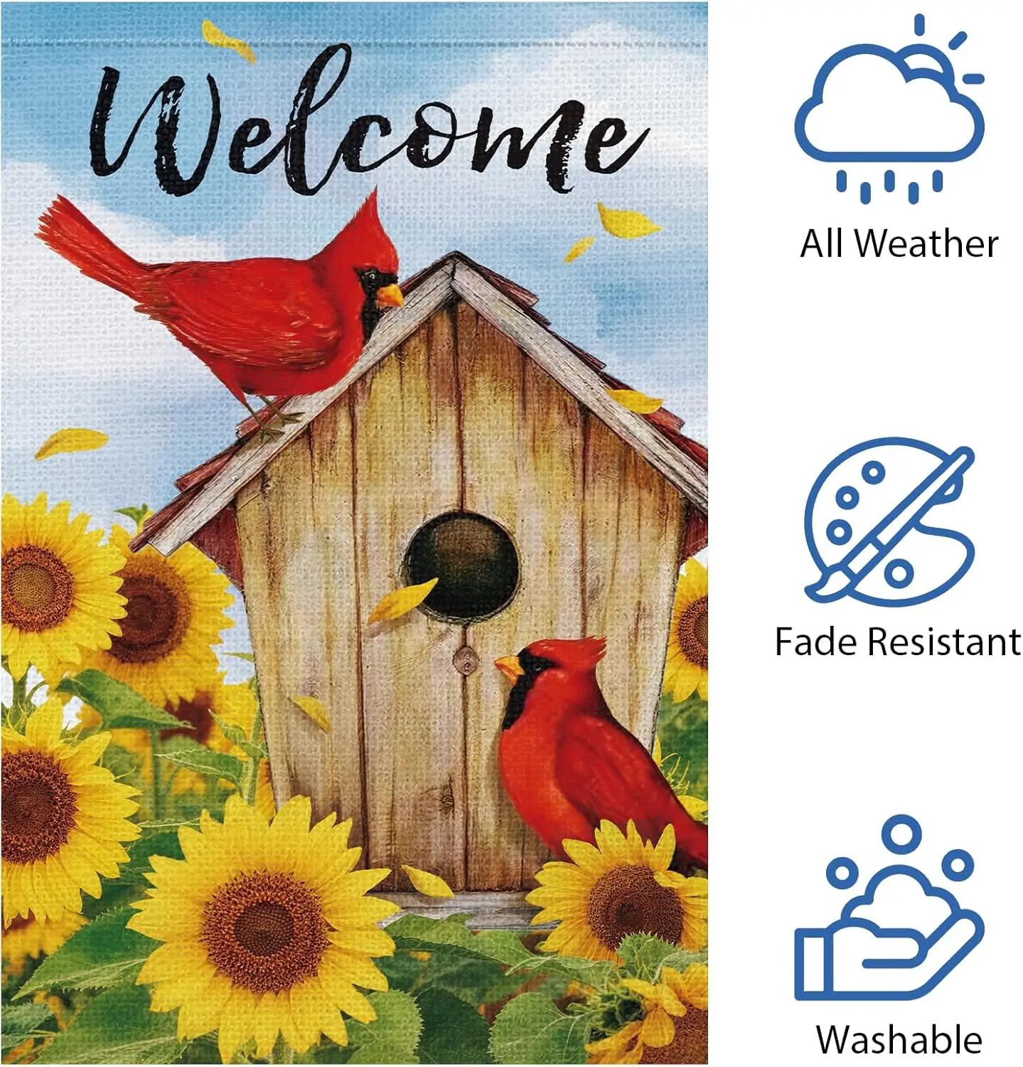 Фото Флаг для сада Heyfibro Summer Welcome с изображением кардинала, 12x18, двусторонний, из мешковины, весенне-осенний баннер с подсолнухами для двора, серия Rust AAS №5