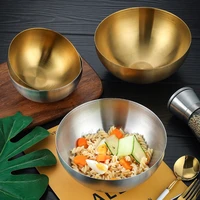 2pcs large capacity golden stainless steel metal salad bowls silver soup rice noodle ramen bowl kitchen tableware food container
