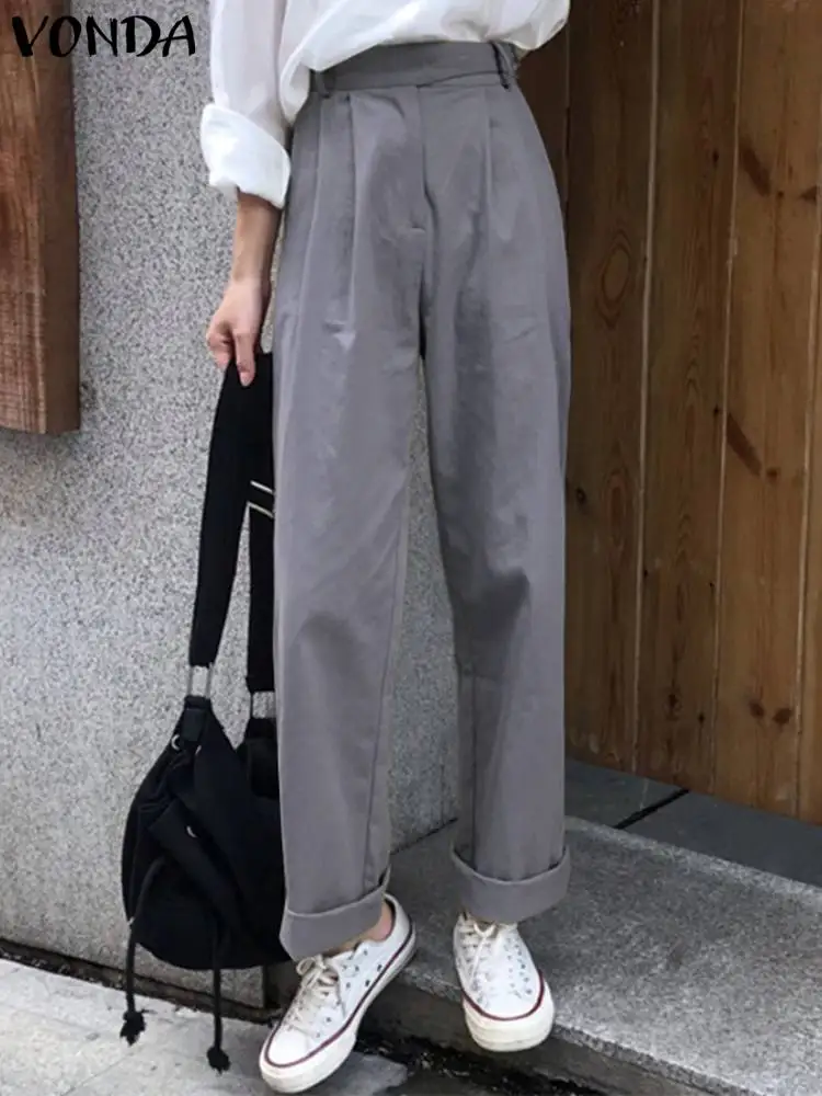 

VONDA Y2K Vintage Casual Straight Trousers Pantalon Femme Clothing Pleated Solid Pants Women High Waist Long Polyester Trousers