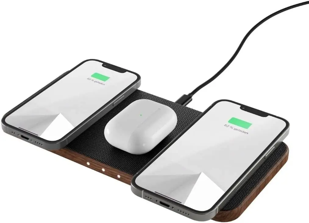

Woodcessories wireless charger inductive 3 in 1 charging station wooden-including 30 W Quick Charger power plug (walnut, we