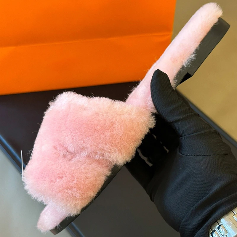 

Женские тапочки весна-осень 2023, новые уникальные плюшевые однотонные шлепанцы с круглым носком, женская обувь