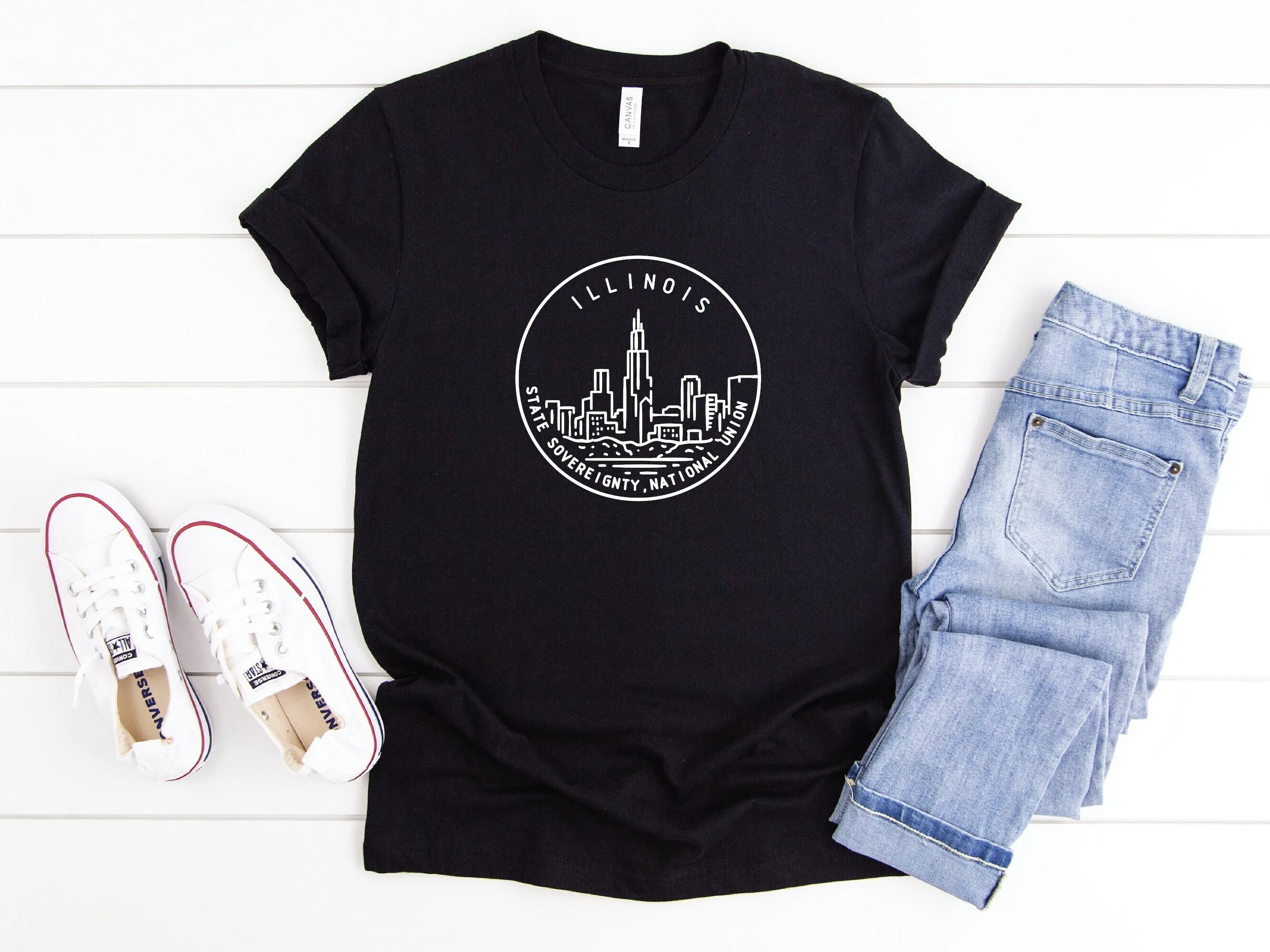 Футболка с девизом штата иллиноя сувенир для домашнего приема Чикаго Спрингфилд