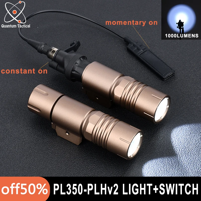 

Tactical Modlit PLHv2 Scout Light PDW350 Flashlight 1000lumen Hunting Weapon Airsoft Rifle Light for 20mm Rail Pressure Switch