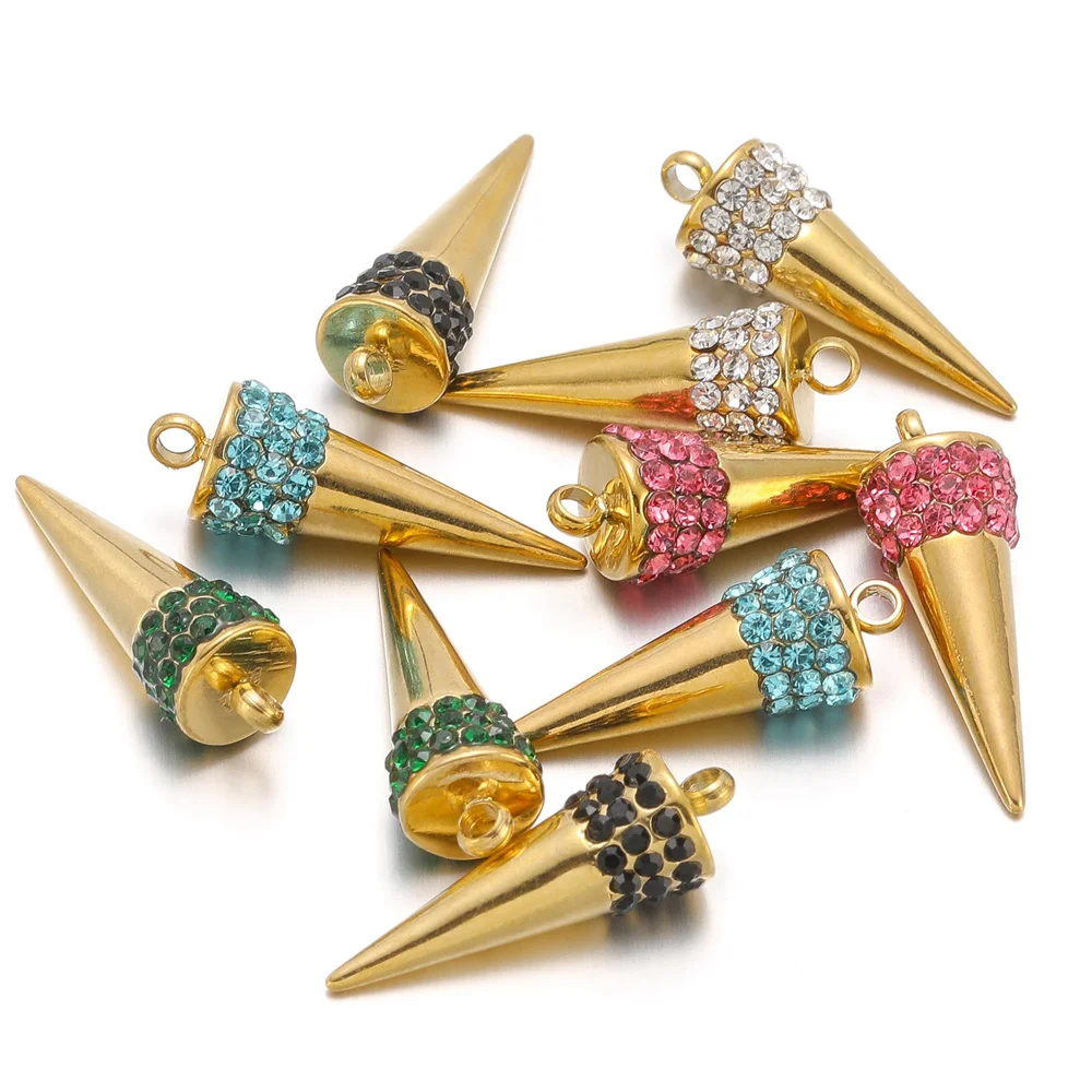 5pcs Stainless Steel Circular Cone Charms Zircon Necklace Pendants DIY Jewelry Making Earrings Findings Bracelet Crafts