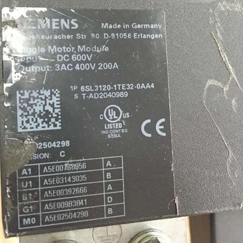 Used&Tested Ok Siemens 6SL3120-1TE32-0AA4 SINAMICS S120 Single Motor Module