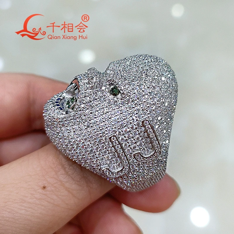 26*33mm Ghost men Face full of D white melee moissanite  Sterling 925 Silver hip hop Ring Men women  Diamonds Male fine Jewelry