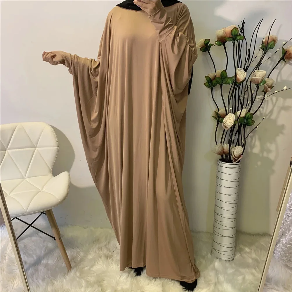Турецкое модное удобное однотонное повседневное длинное платье с длинным рукавом летучая мышь хиджаб платье мусульманская женская одежда
